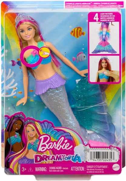 Barbie Mermaid Doll with Water-Activated Twinkle Light-Up Tail, Barbie Dreamtopia Mermaid Toys, Pink-Streaked Hair