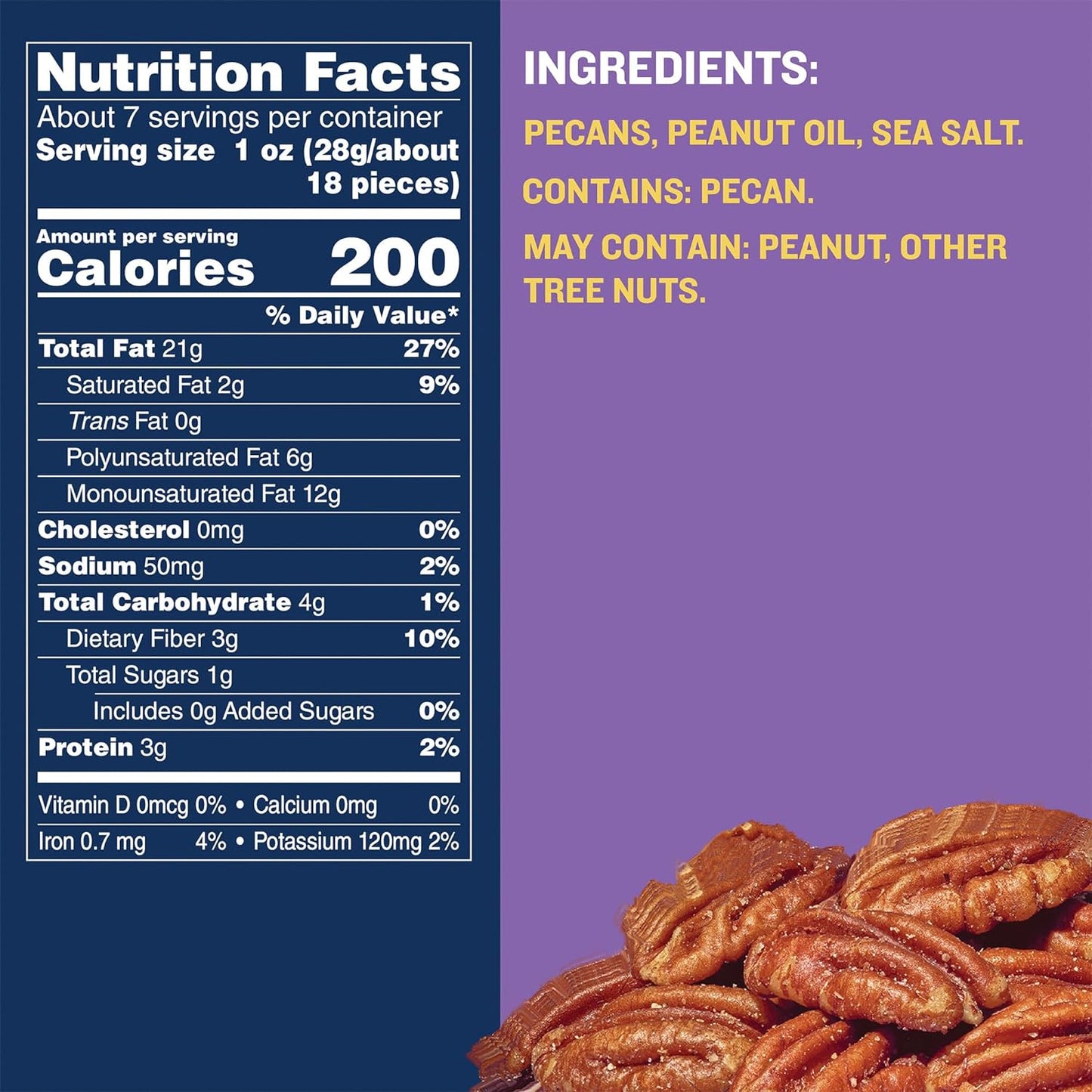 PLANTERS Roasted Pecan Nuts, Party Snacks, Plant-Based Protein, 7.25 Oz Canister