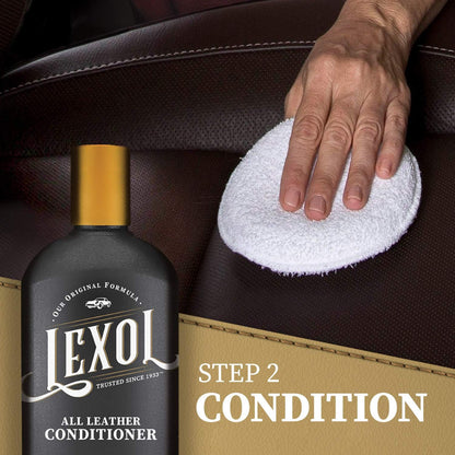 Lexol Leather Conditioner and Leather Cleaner Kit, Use on Car Leather, Furniture, Shoes, Bags, and Accessories, Trusted Leather Care Since 1933, 8 oz Bottles, Includes Two Application Sponges, Black.