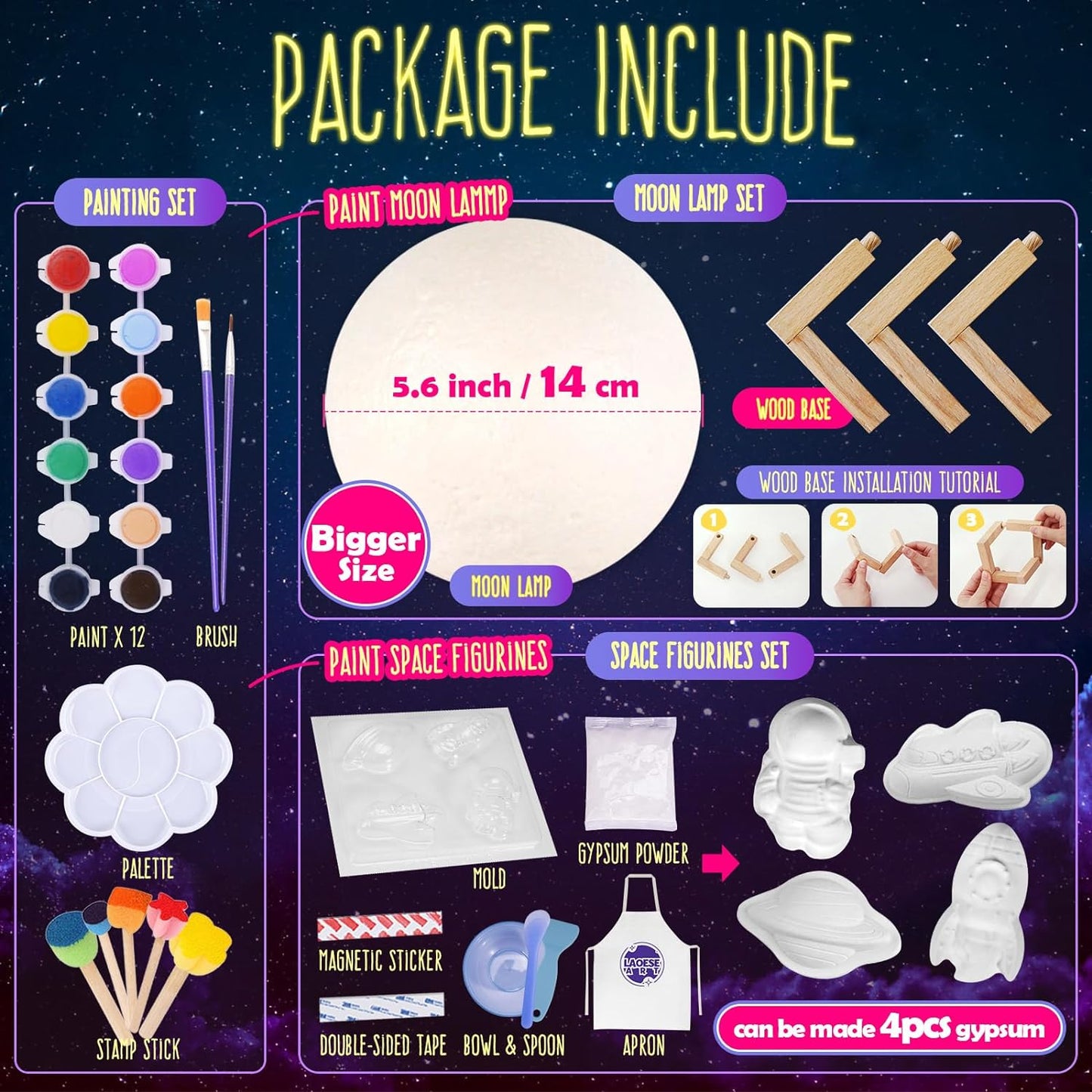 Paint Your Own Moon Lamp Kit, Christmas Gifts DIY Space Moon Night Light, Art Supplies Arts & Crafts Kit, Arts and Crafts for Kids Ages 8-12, Toys Girls Boy Birthday Gift Ages 3 4 5 6 7 8 9 10 11 12+