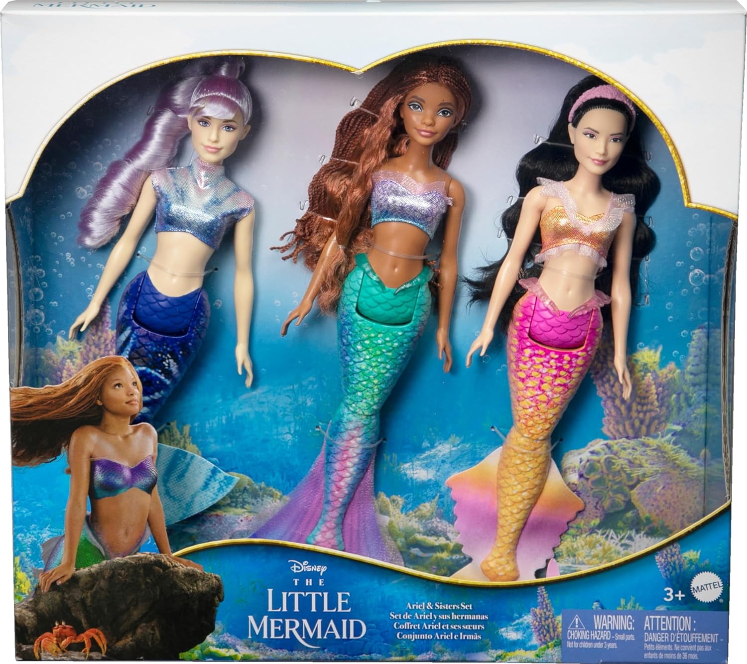Mattel Disney The Little Mermaid Ariel Sisters Doll Set with 3 Fashion Mermaid Dolls, Includes Mala, Karina, and Ariel