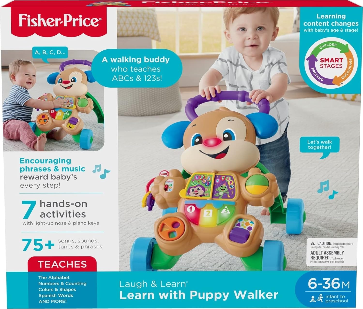 Fisher-Price Laugh & Learn Baby & Toddler Toy Smart Stages Learn With Puppy Walker, Educational Music Lights And Activities