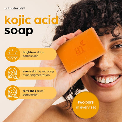 Artnaturals Kojic Acid Soap + African Net Sponge (2 pack X 142g Turmeric bars) Dark spot remover, Hyperpigmentation & Scars - Original Japanese Complex Vitamin C, Hyaluronic Acid, retinol, shea butter