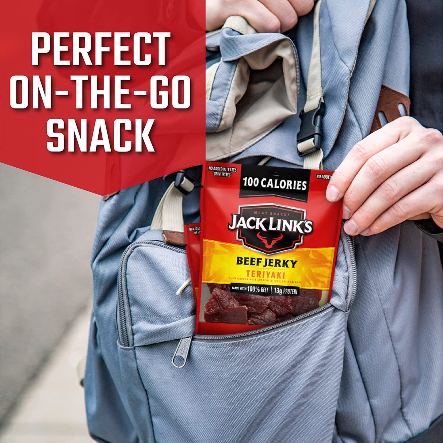 Jack Link's Beef Jerky Variety - Includes Original and Teriyaki Flavors, On the Go Snacks, Great Stocking Stuffer Gift, 13g of Protein Per Serving, 9 Count of 1.25 Oz Bags