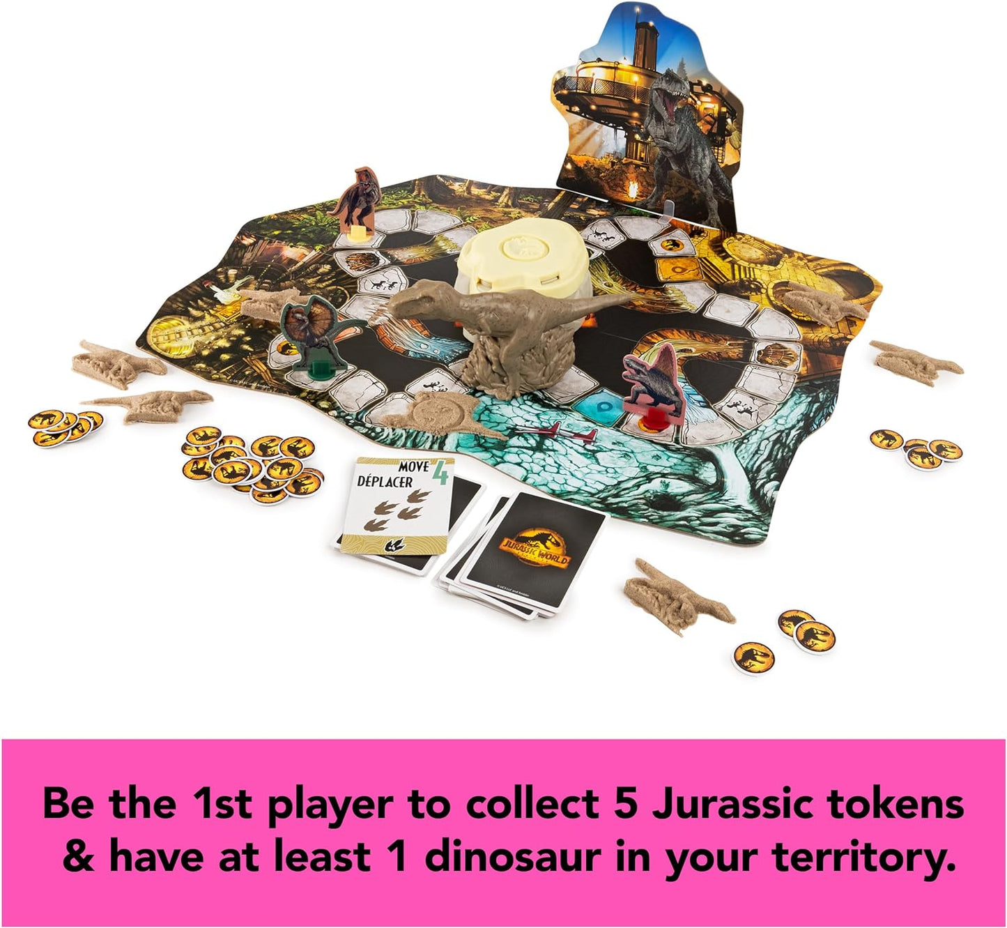 Jurassic World Dominion, Stomp N’ Smash Board Game Sensory Dinosaur Toy with Kinetic Sand Jurassic Park Movie Family Game, for Kids Ages 5 & up