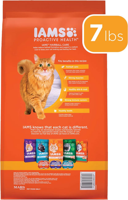 IAMS PROACTIVE HEALTH Adult Hairball Care Dry Cat Food with Chicken and Salmon Cat Kibble, 7 lb. Bag