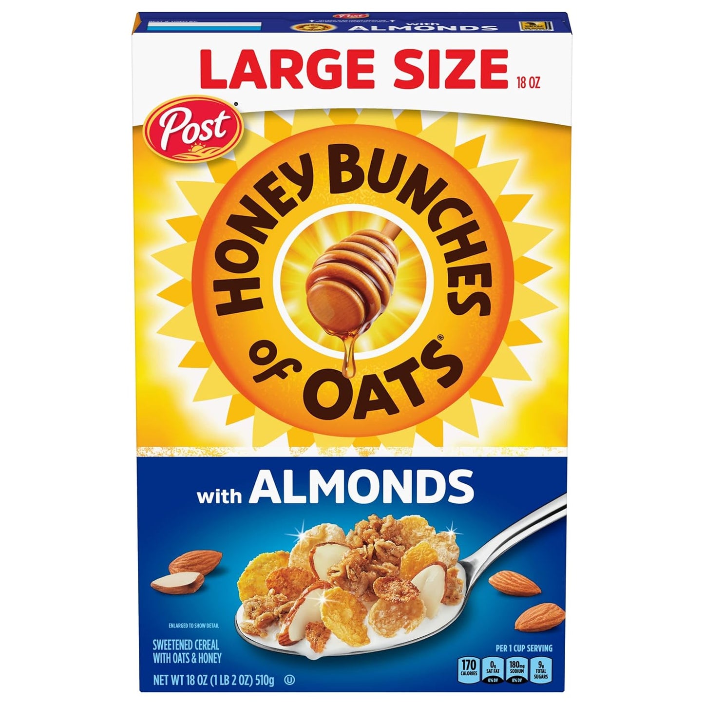 Honey Bunches of Oats with Almonds, Heart Healthy, Low Fat, made with Whole Grain Cereal, 18 Ounce Box