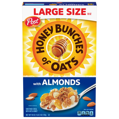 Honey Bunches of Oats with Almonds, Heart Healthy, Low Fat, made with Whole Grain Cereal, 18 Ounce Box