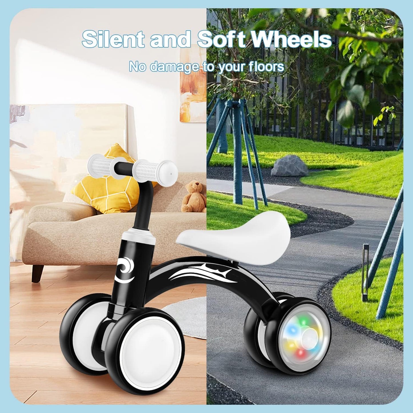 Colorful Lighting Baby Balance Bike Toys for 1 Year Old Boy Gifts, 10-36 Month Toddler Balance Bike, No Pedal 4 Silence Wheels&Soft Seat First Riding on Toys, One Year Old Boy Birthday Gifts.