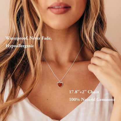 SmileBelle Red Heart Necklace Carnelian necklace for women Valentines Gifts for her, red stone heart pendant necklace for girls, heart jewelry as cute lover necklace for teen for Anniversary Gifts