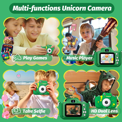 Upgrade Dinosaur Kids Camera, Christmas Birthday Gifts for Girls Boys 3-12, 1080P HD Selfie Digital Video Camera for Toddlers, Cute Portable Little Girls Boys Gifts Toys for 3 4 5 6 7 8 9 Years Old