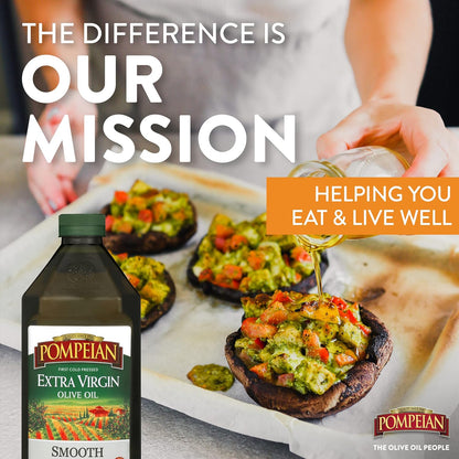 Pompeian Smooth Extra Virgin Olive Oil, First Cold Pressed, Mild and Delicate Flavor, Perfect for Sauteing and Stir-Frying, Naturally Gluten Free, Non-Allergenic, Non-GMO, 68 Fl Oz (Pack of 1)