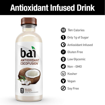 Bai Coconut Flavored Water, Molokai Coconut, Antioxidant Infused Drinks, 18 Fluid Ounce Bottles, (Pack of 12)