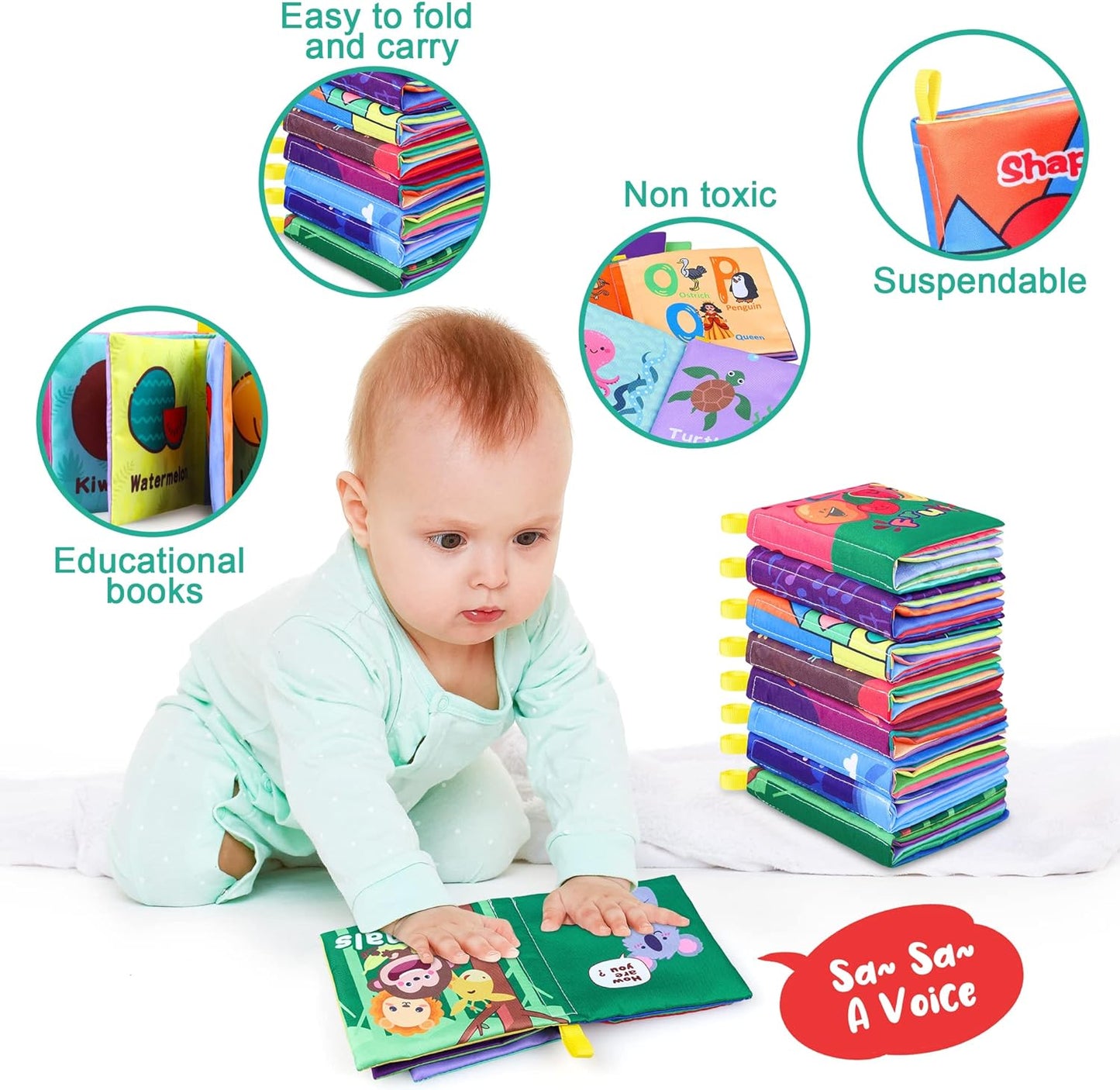 Baby Bath Books, Nontoxic Fabric Soft Baby Cloth Books, Early Education Toys, Waterproof Baby Books for Toddler, Infants Perfect Shower Toys, Kids Bath Toys Birthday Gift (Pack of 8)