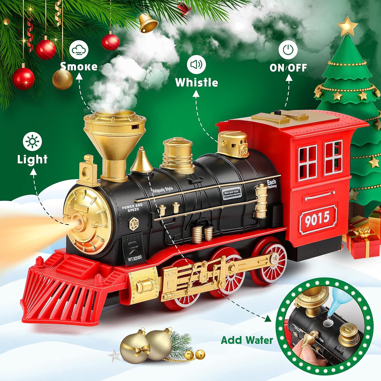 Hot Bee Train Set - Train Toys for Boys Girls w/Smokes, Lights & Sound, Tracks, Toy Train w/Steam Locomotive Engine, Cargo Cars & Tracks, Christmas Train Toys Gifts for 3 4 5 6 7 8+ Year Old Kids