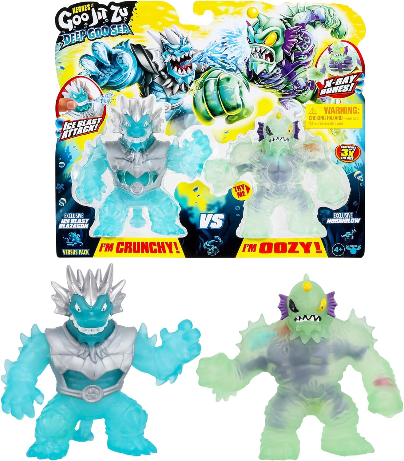 Heroes of Goo JIT Zu Deep Goo Sea Versus Pack. Exclusive Ice Blast Blazagon VS Exclusive Horriglow. 2 Figure Pack! Battle Straight Out of The Pack with Figures That are Super Crunchy and Super Oozy!