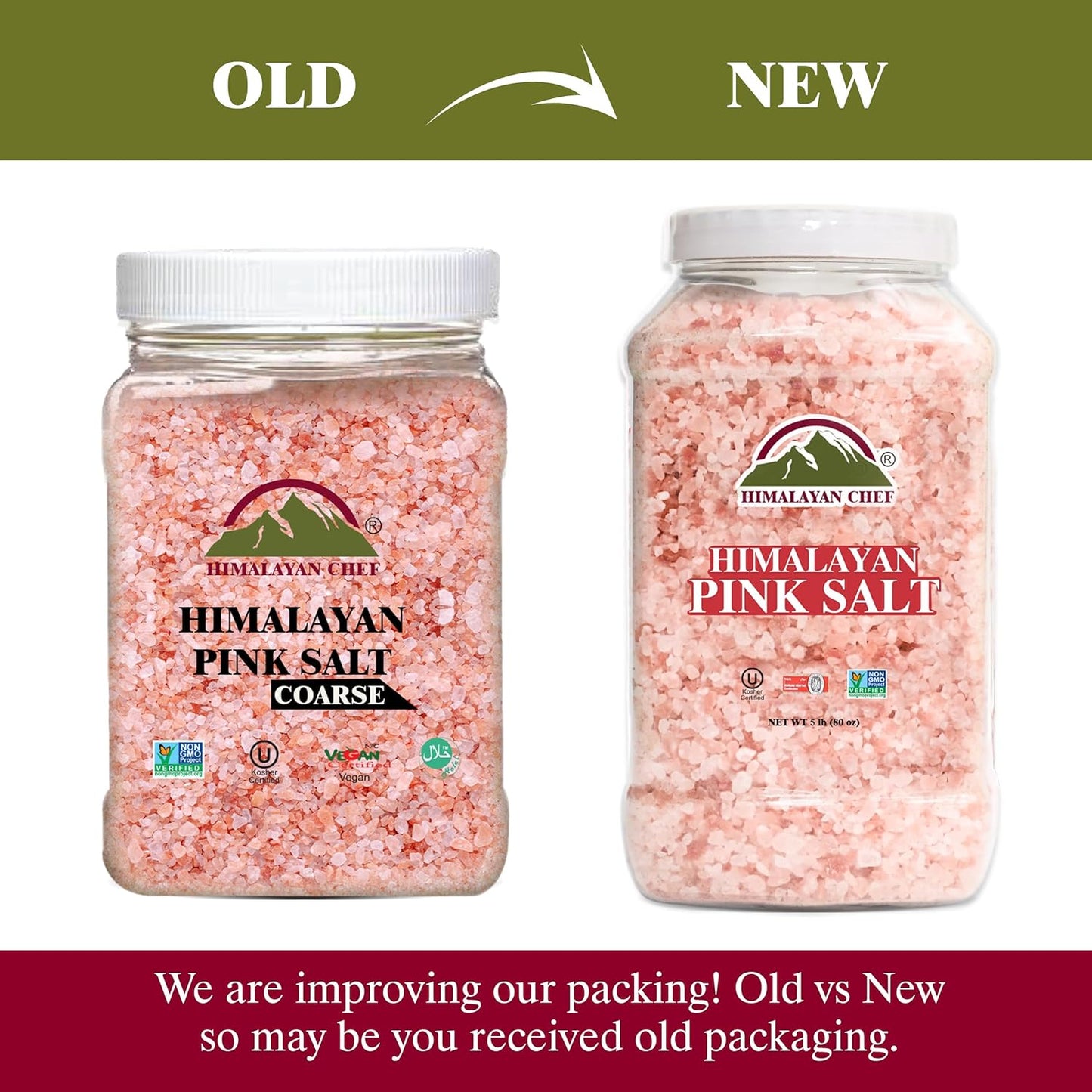 Himalayan Chef Pink Himalayan Salt Coarse Grain, Plastic Jar - 5 lbs. For Refill Grinders