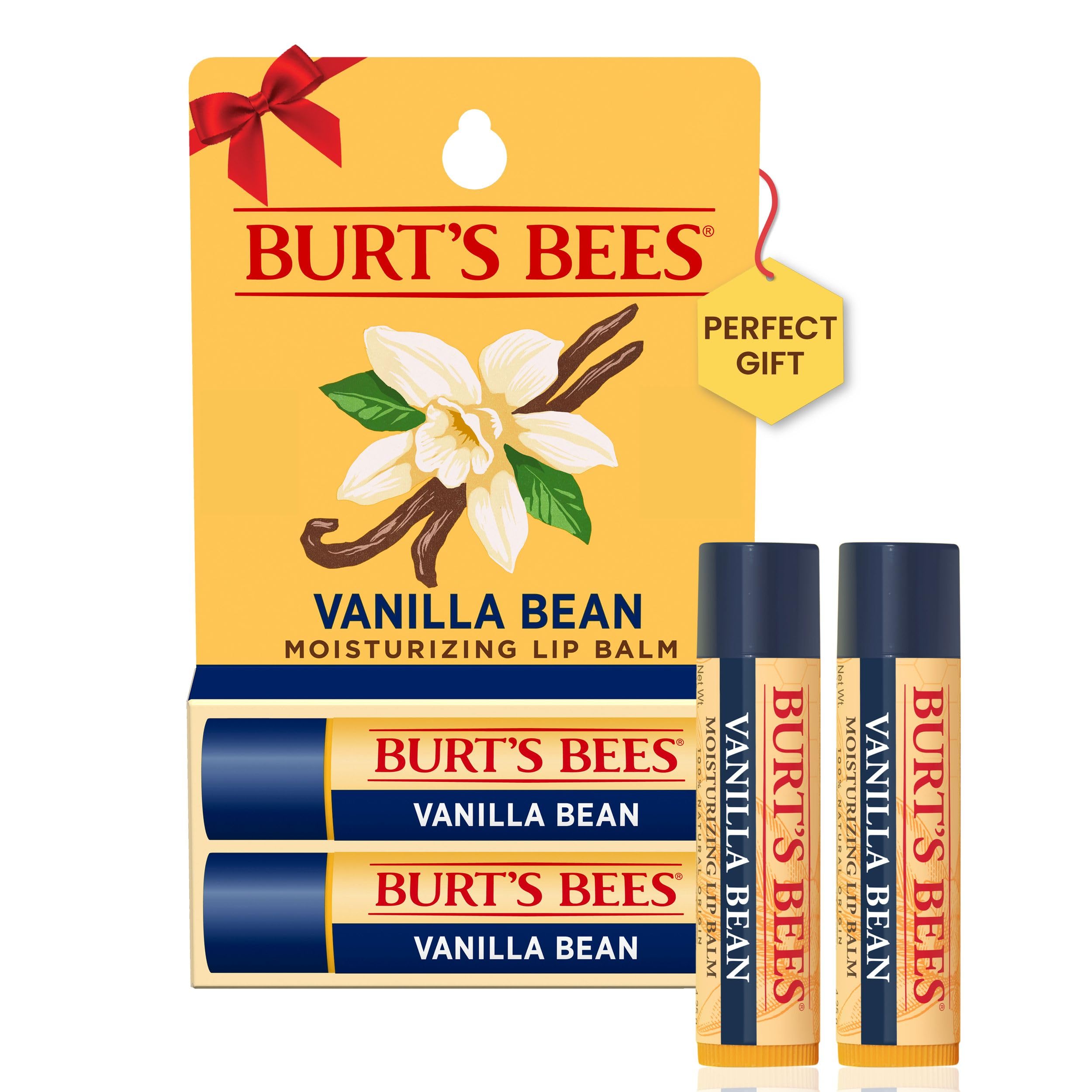 Burt's Bees Lip Balm Stocking Stuffers, Moisturizing Lip Care Christmas Gifts, Vanilla Bean, 100% Natural (2-Pack)