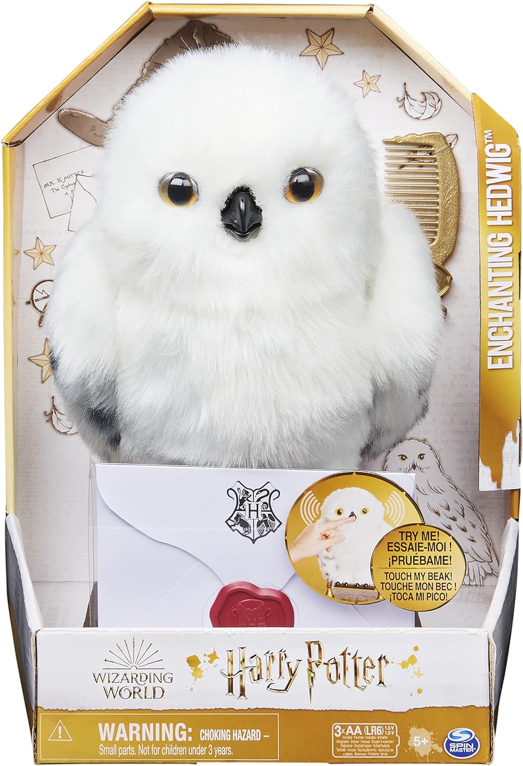 Wizarding World Harry Potter, Enchanting Hedwig Interactive Owl with Over 15 Sounds and Movements and Hogwarts Envelope, Christmas Gifts for Kids
