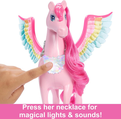 Barbie Pink Barbie Pegasus with 10 Accessories Including Puppy, Winged Horse Toys with Lights and Sounds, Barbie A Touch of Magic (Amazon Exclusive)