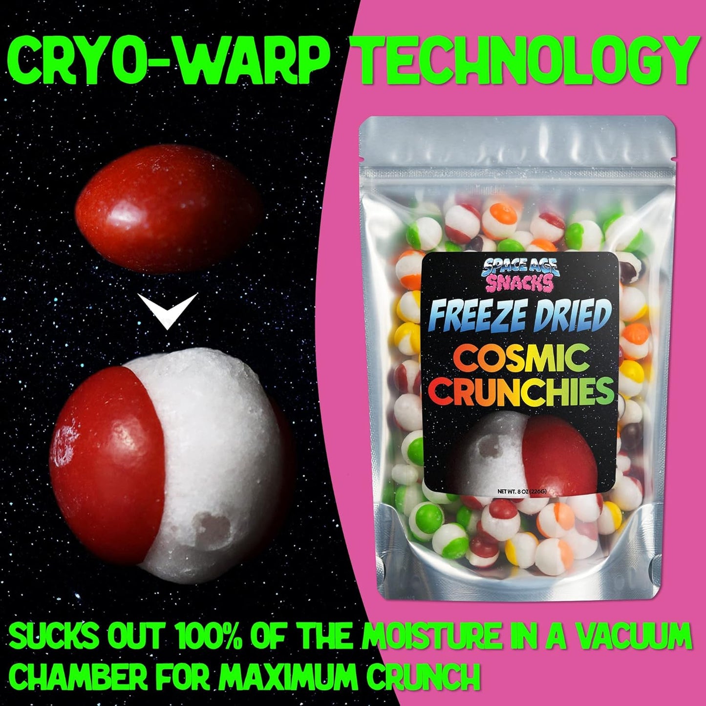 Premium Skittles Freeze Dried Candy - 8 Ounce Cosmic Crunchies Space Age Snacks Freetles for All Ages