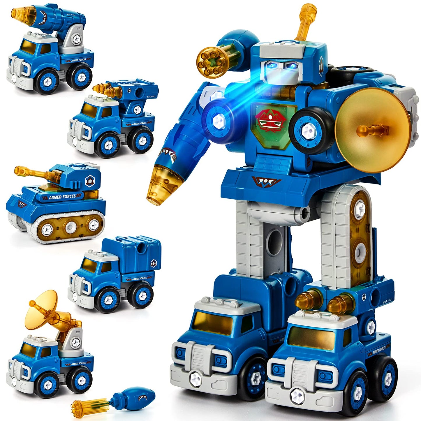 hahaland 5 Year Old Boy Toys - 5in1 STEM Toys for Boys 5-7, Take Apart Trucks Transform to Robot Boys Toys Age 4-6 - Building Toys Gifts for 5 6 7 8 Year Old Boy