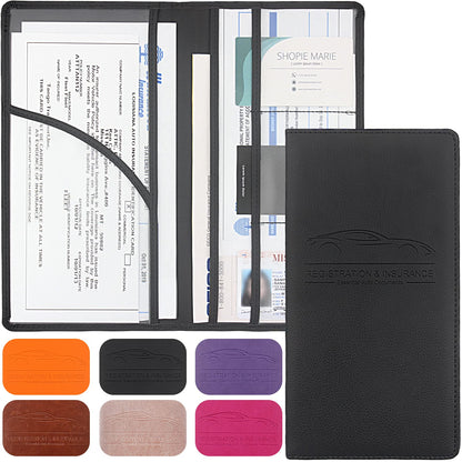 Premium Leather Car Registration & Insurance Card Holder with Magnetic Shut - For Documents, Cards, License