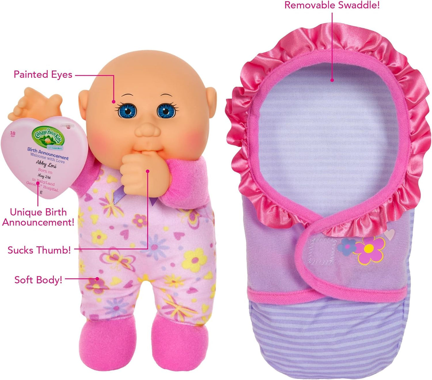 Cabbage Patch Kids Official, Newborn Baby Doll Girl - Comes with Swaddle Blanket and Unique Adoption Birth Announcement