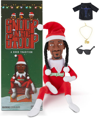 Snoop Dogg Snoop on a Stoop 2023 Christmas Elf Doll, 12” Small Plush Toys Shelf Decor, Includes Elf Toy, Extra Tshirt, Sunglasses and Necklace, Christman Gifts for Men & Women.