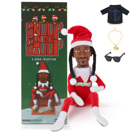 Snoop Dogg Snoop on a Stoop 2023 Christmas Elf Doll, 12” Small Plush Toys Shelf Decor, Includes Elf Toy, Extra Tshirt, Sunglasses and Necklace, Christman Gifts for Men & Women.