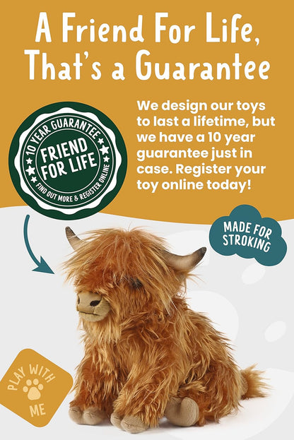 Living Nature Highland Cow Brown Stuffed Animal | Farm Toy with Sound | Soft Toy Gift for Kids | Naturli Eco-Friendly Plush | 9 Inches