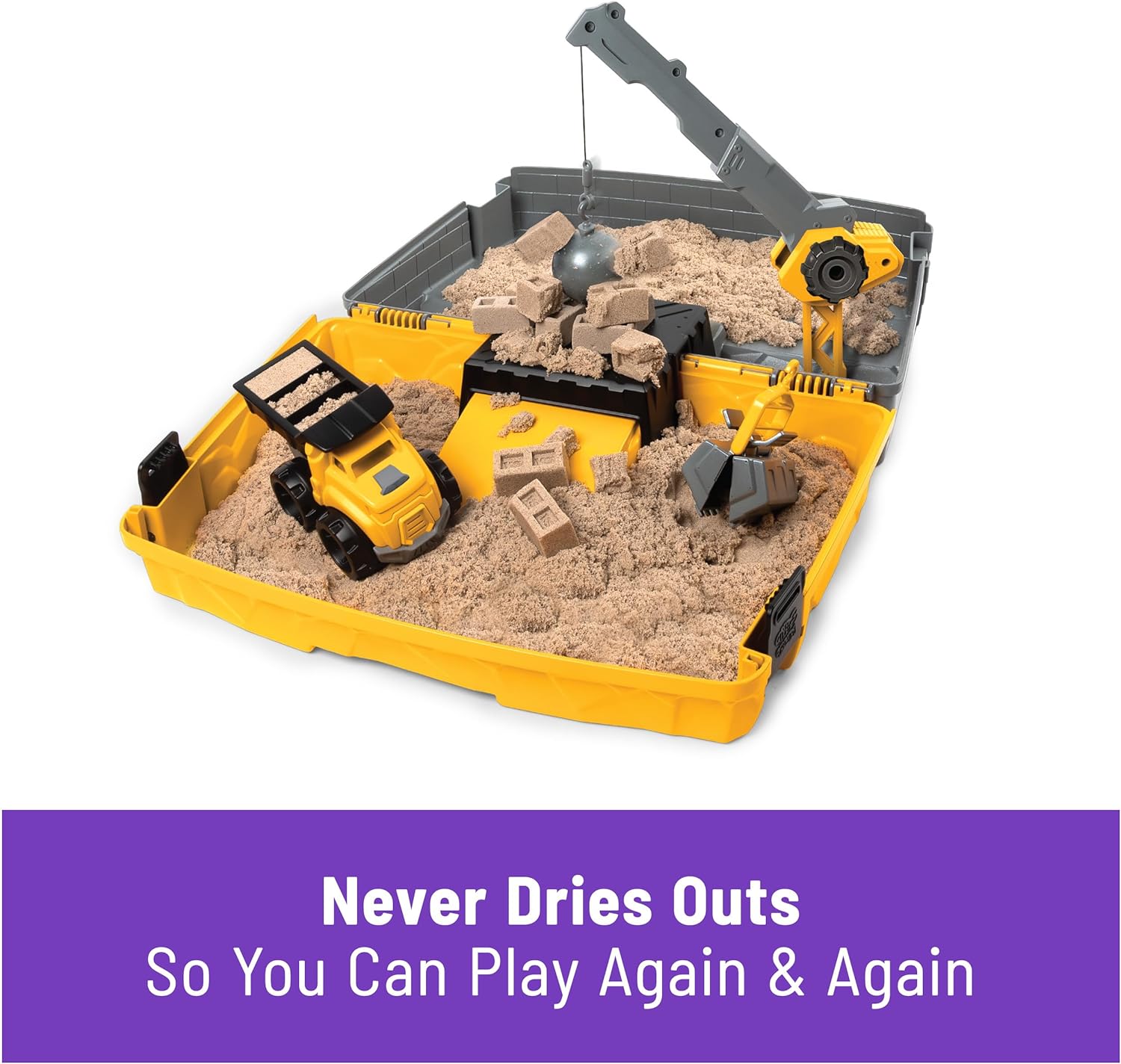 Kinetic Sand, Construction Site Folding Sandbox with Toy Truck and 2lbs of Play Sand, Sensory Toys, for Kids Ages 3 and up