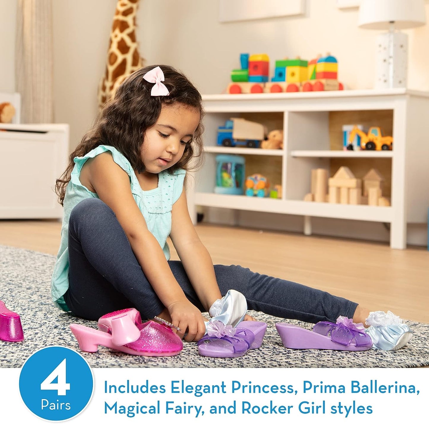 Melissa & Doug Role Play Collection - Step In Style! Dress-Up Shoes Set (4 Pairs), Multicolored, 11" x 12" x 4.5" Packaged