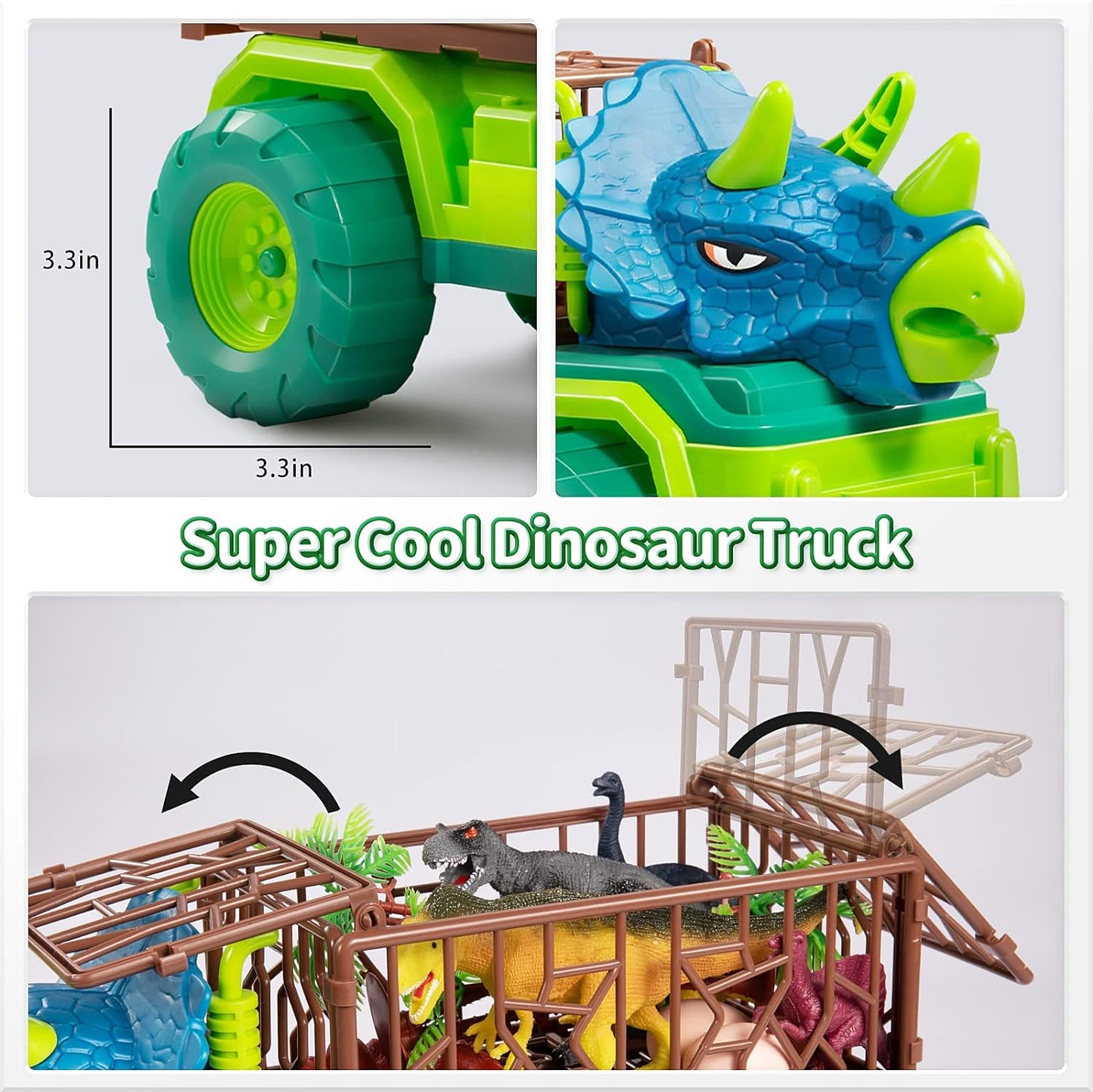 TEMI Dinosaur Toys for Toddlers Kids 3-5, Triceratops Transport Car Carrier Truck with 8 Dino Figures, Play Mat, Dino Eggs and Trees, Capture Jurassic Dinosaurs Play Set for Boys and Girls