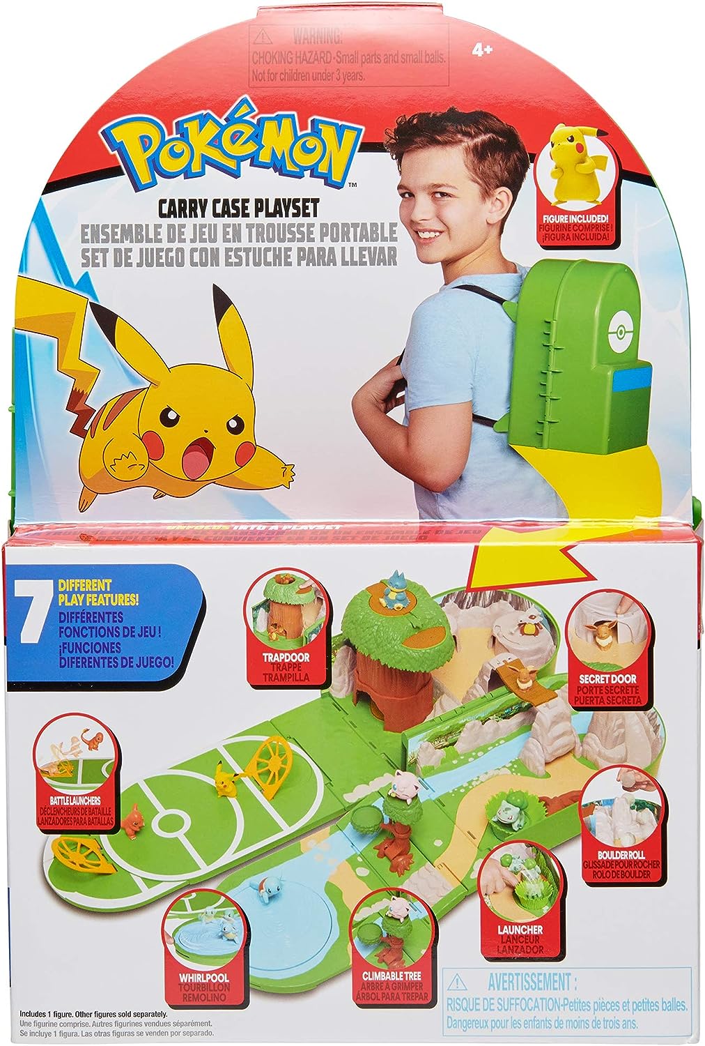 Pokémon Carry Case Playset, Feat. Different Locations Within One Playset, with 2-Inch Pikachu Figure, Treetop Trap Door, Battle Area, Hidden Cave and More - Easily Folds into a Backpack