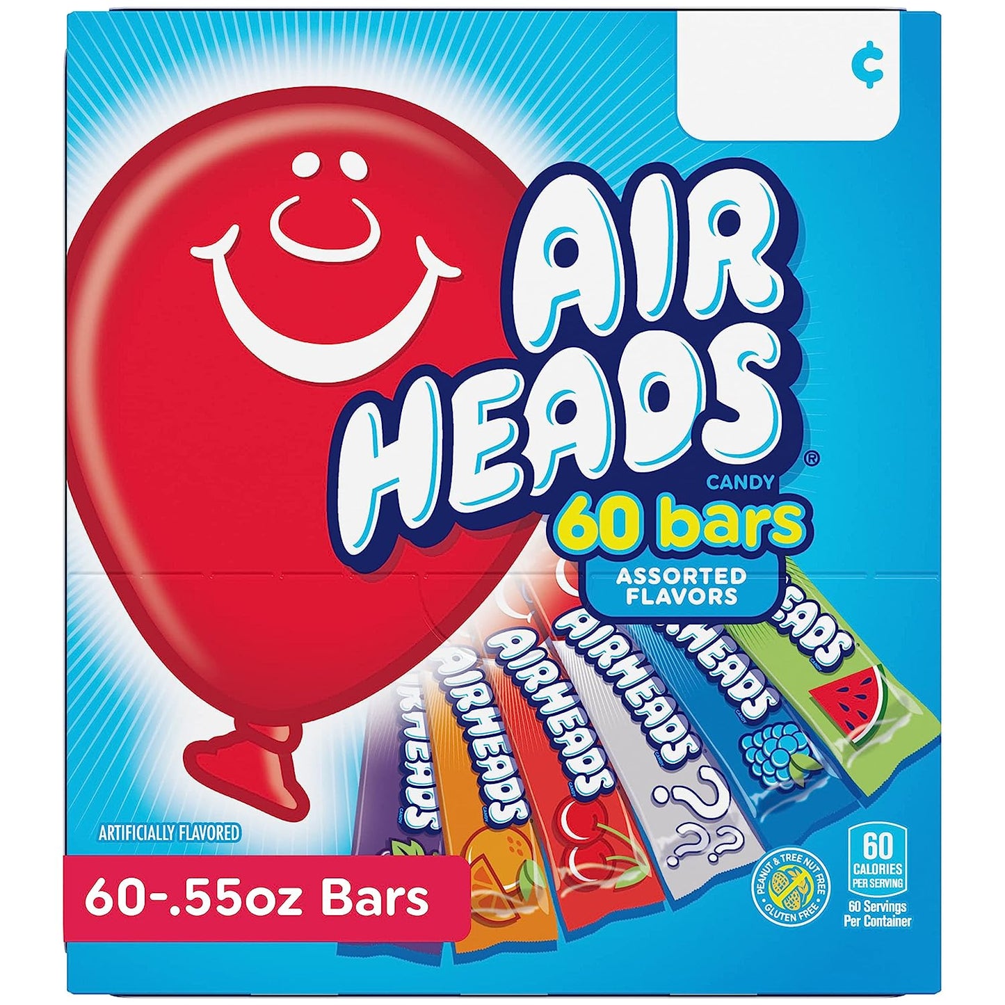 Airheads Candy Bars, Variety Bulk Box, 60 Individually Wrapped Full Size Bars