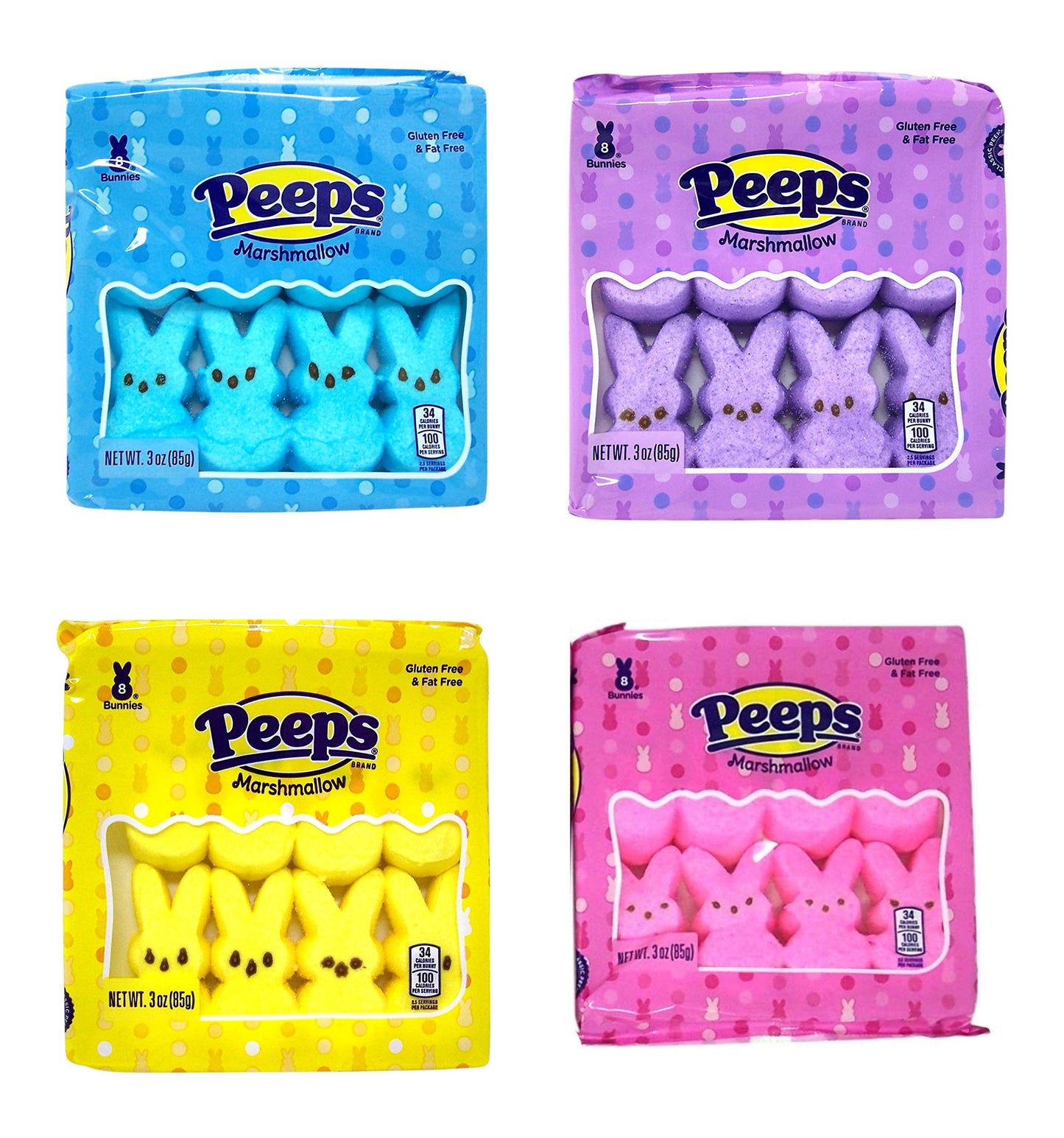 Easter Peeps Candy Marshmallow Bunnies Bulk Assorted Colors, Basket Stuffers, Pack of 4