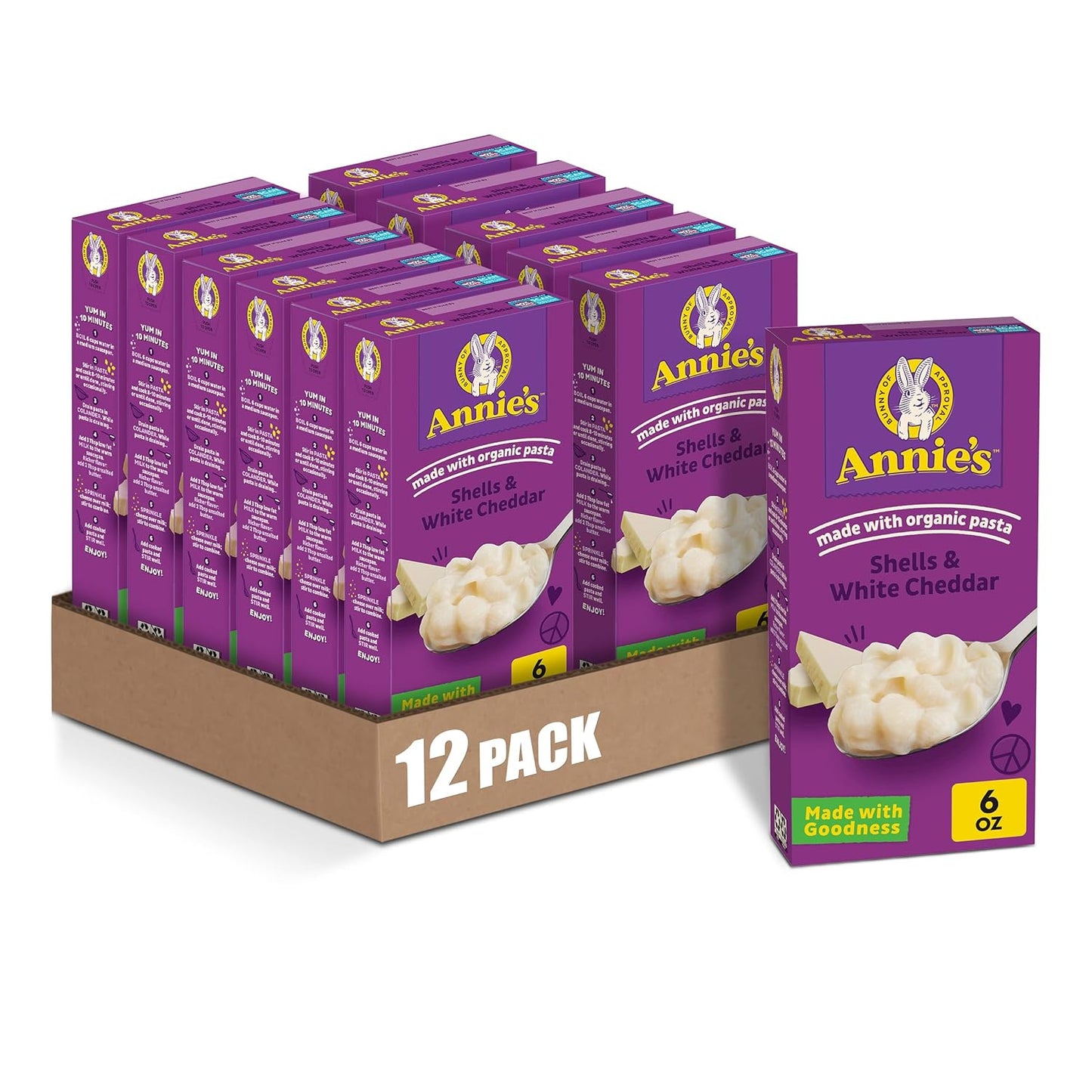 Annie’s White Cheddar Shells Macaroni & Cheese Dinner with Organic Pasta, 6 Ounce (Pack of 12)