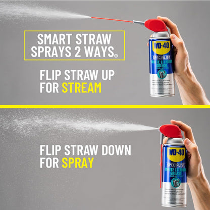 WD-40 Specialist White Lithium Grease Spray with SMART STRAW SPRAYS 2 WAYS, 10 OZ