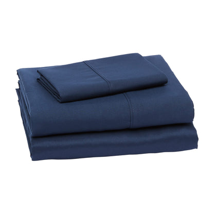 Amazon Basics Lightweight Super Soft Easy Care Microfiber 3-Piece Bed Sheet Set with 14-Inch Deep Pockets, Twin, Navy Blue, Solid