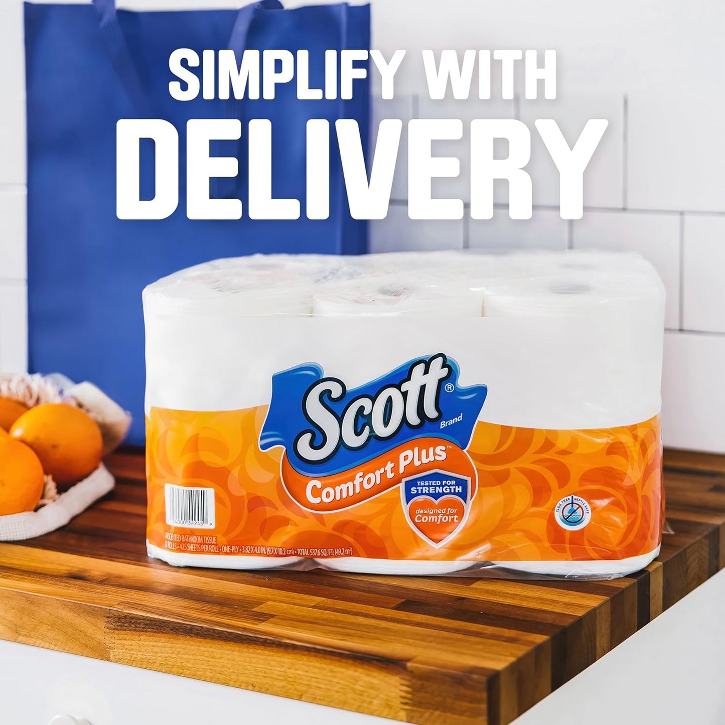 Scott ComfortPlus Toilet Paper, 12 Double Rolls, 231 Sheets per Roll, Septic-Safe, 1-Ply Toilet Tissue