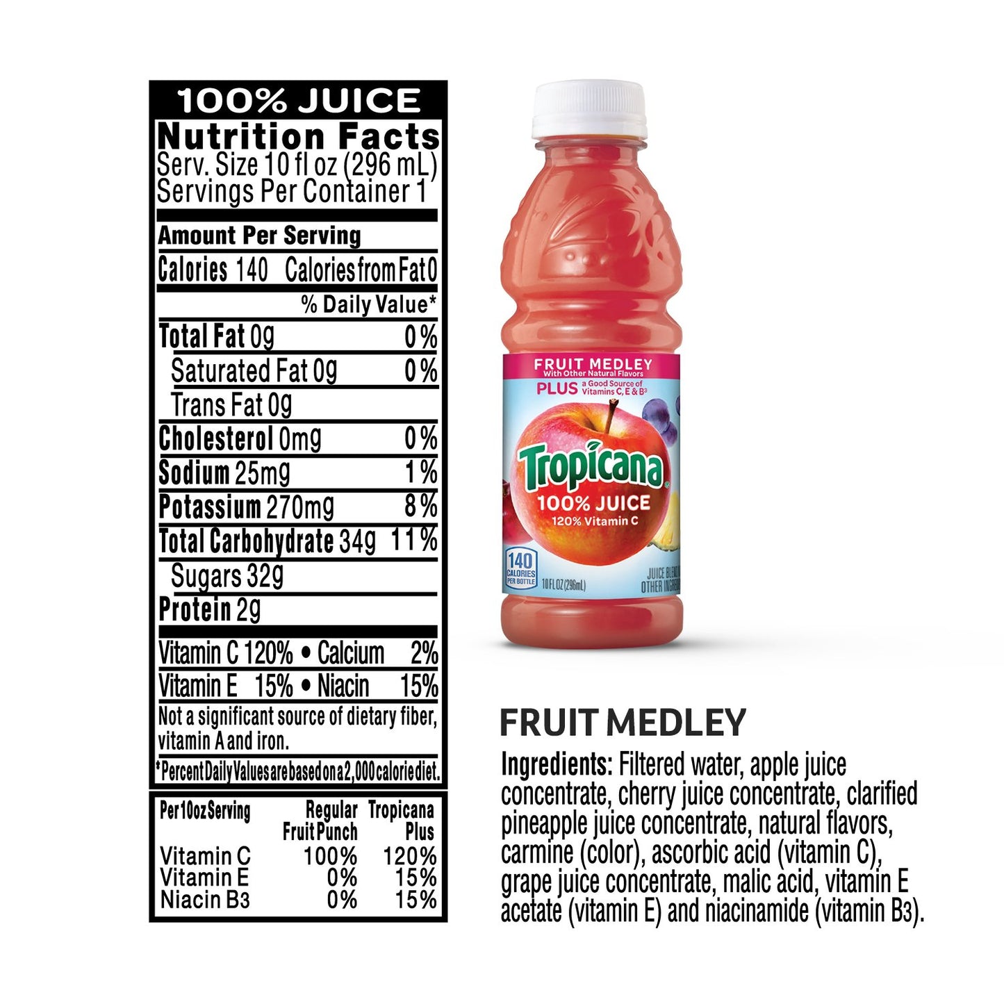 Tropicana 100% Juice, 3 flavor, 10 fl oz (Pack of 24) - Apple Juice, Fruit Medley, Orange Juice