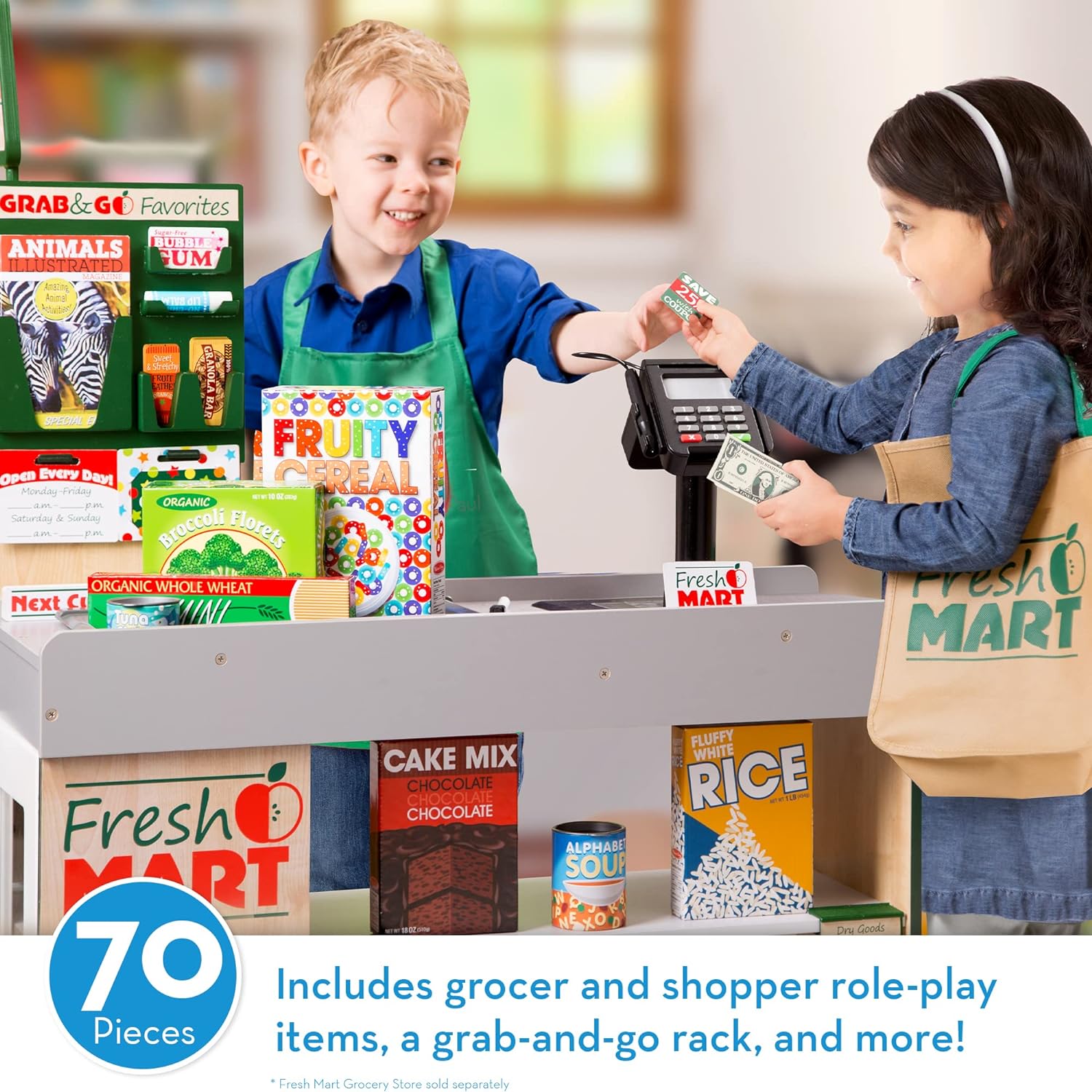 Melissa & Doug Fresh Mart Grocery Store Play Food and Role Play Companion Set - Kids Pretend Grocery Shopping For Kids Ages 3+