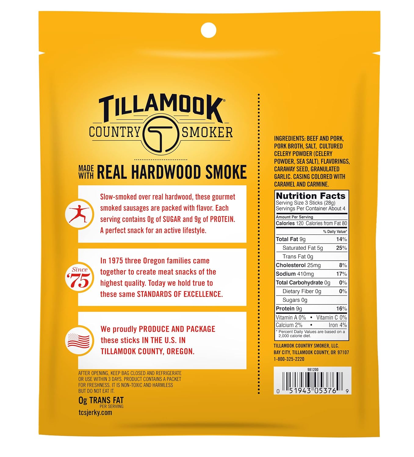 Tillamook Country Smoker Keto Friendly Zero Sugar Smoked Sausages, Original, 10 Ounce