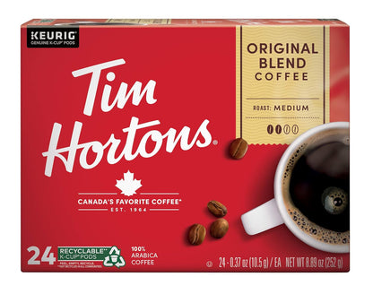 Tim Hortons Original Blend, Medium Roast Coffee, Single-Serve K-Cup Pods Compatible with Keurig Brewers, 24 Count(Pack of 1)