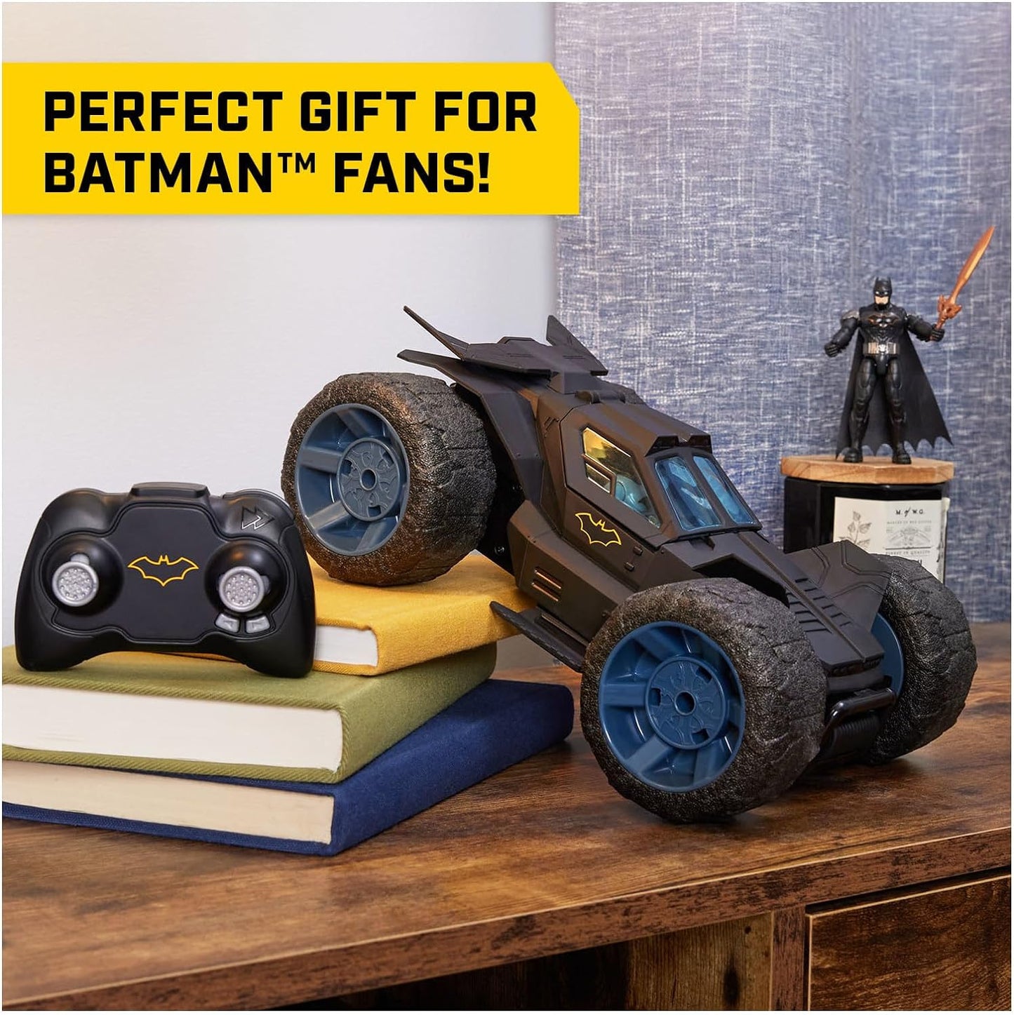 DC Comics, Batman Stunt Force Batmobile, Indoor Remote Control Car, Turbo Boost & Crazy Stunts, Collectible Super Hero Kids Toys for Boys and Girls 4+