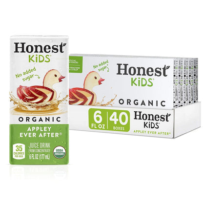 Honest Kids Appley Ever After, Organic Juice Drink, 6 Fl oz Juice Boxes, Pack Of 40, Apple