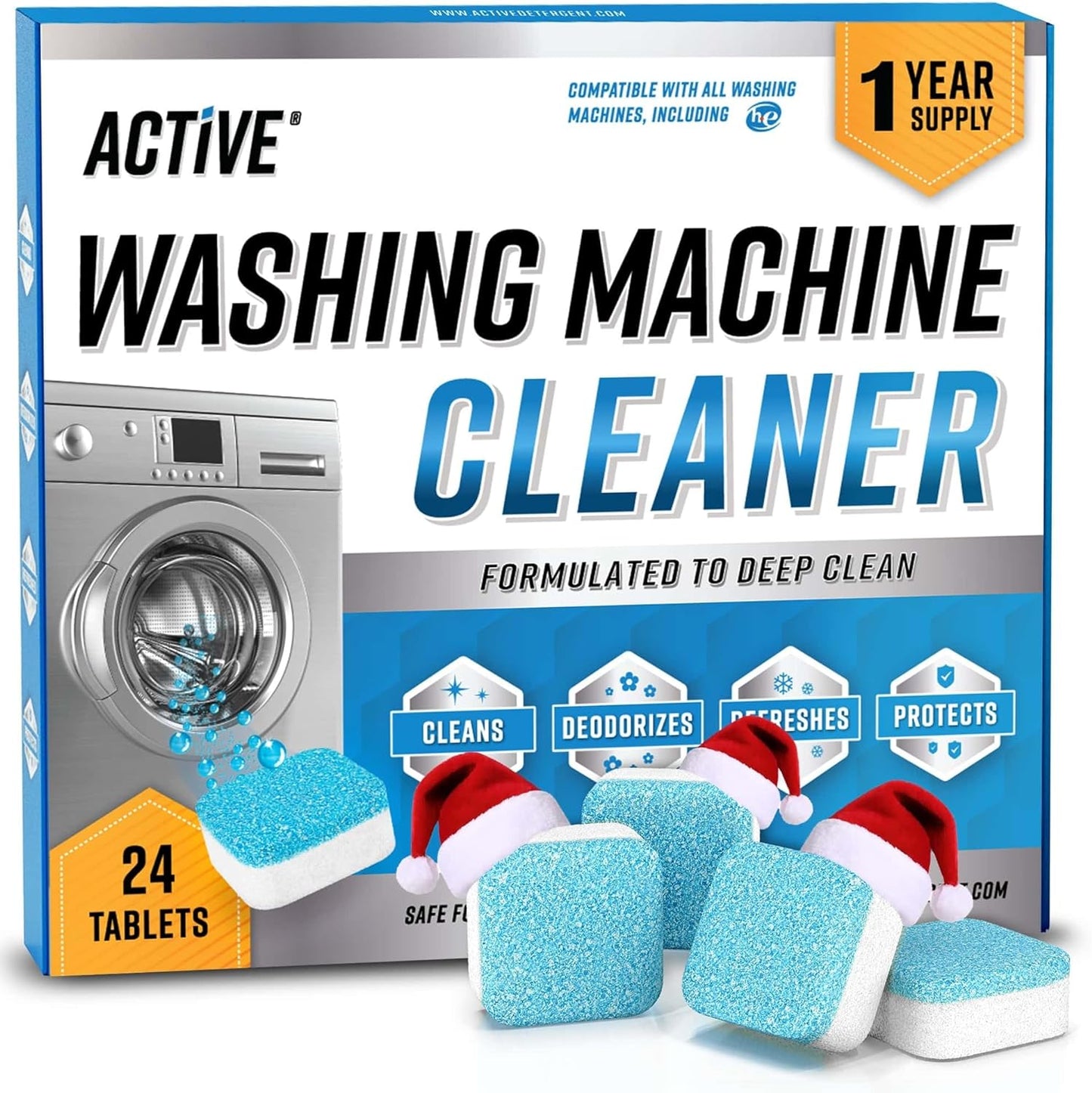 Washing Machine Cleaner Descaler 24 Pack - Deep Cleaning Tablets For HE Front Loader & Top Load Washer, Septic Safe Eco-Friendly Deodorizer, Clean Inside Drum And Laundry Tub Seal 12 Month Supply