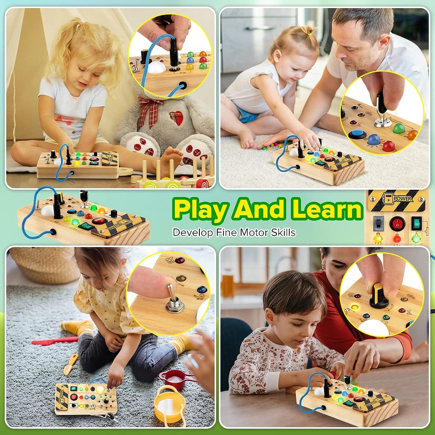 wakelnsa Montessori Busy Board,Montessori Toys for 1-3 Years Old,Baby Sensory Board,Preschool Learning Activities,Wooden Toys for Toddler,Christmas & Birthday Gift for Boys & Girls