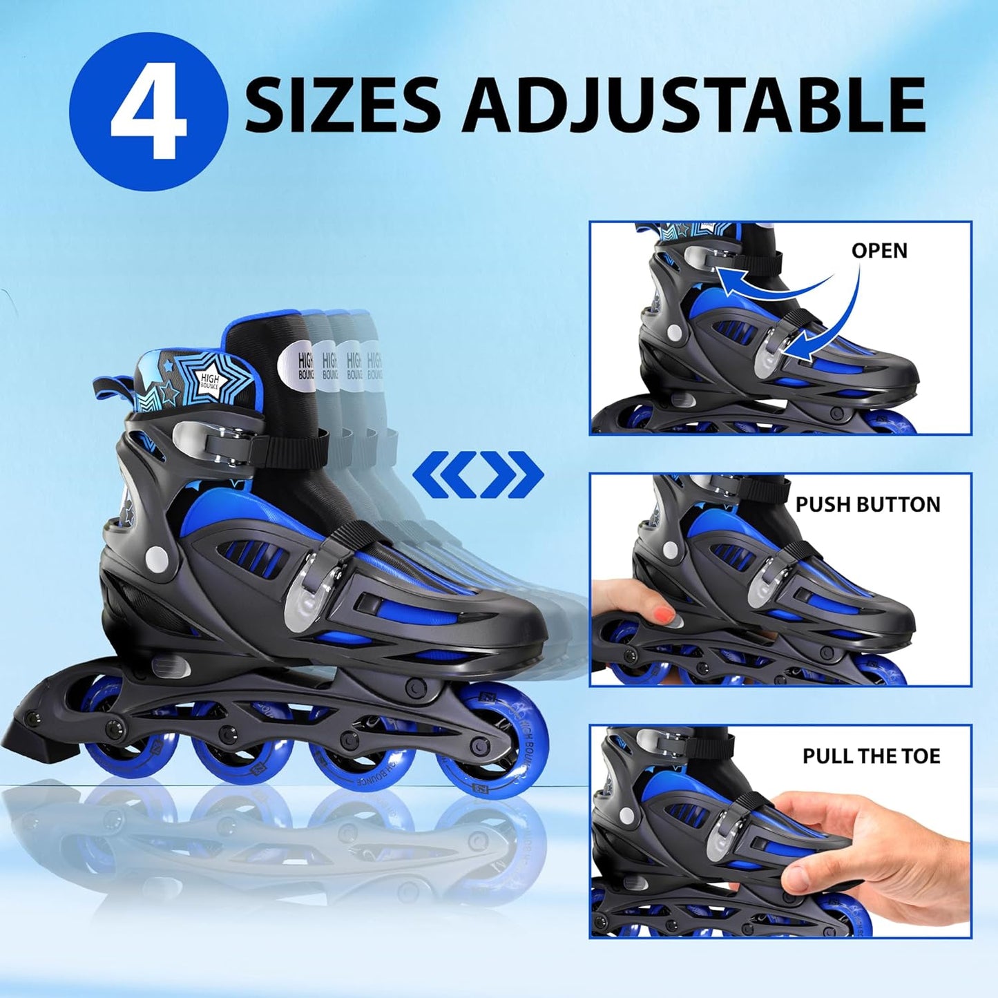 Inline Skates for Girls and Boys, Roller Skates with Gel Wheels Adjustable Sizing for Adults and Kids, Inline Skates for Adult Female, Male, Lightweight Roller Skates, High Bounce